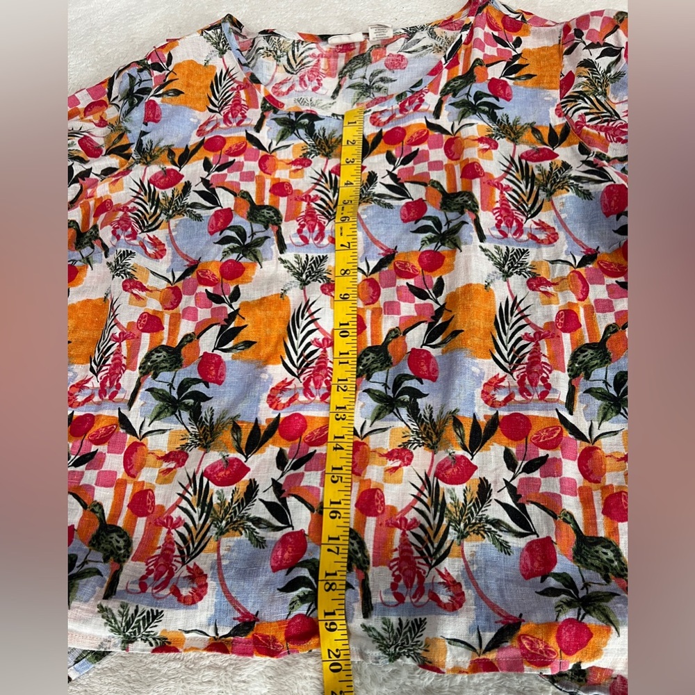 C&C California 100% Linen Women’s Tropical Floral Short Sleeve Top Size 2X - Picture 6 of 9